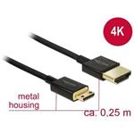 Delock Kabel High Speed HDMI s Ethernetem - HDMI-A samec > HDMI Mini-C samec 3D 4K 0,25 m Slim High