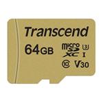Transcend 64GB microSDXC 500S UHS-I U3 V30 (Class 10) MLC paměťová karta (s adaptérem), 95MB/s R, 60